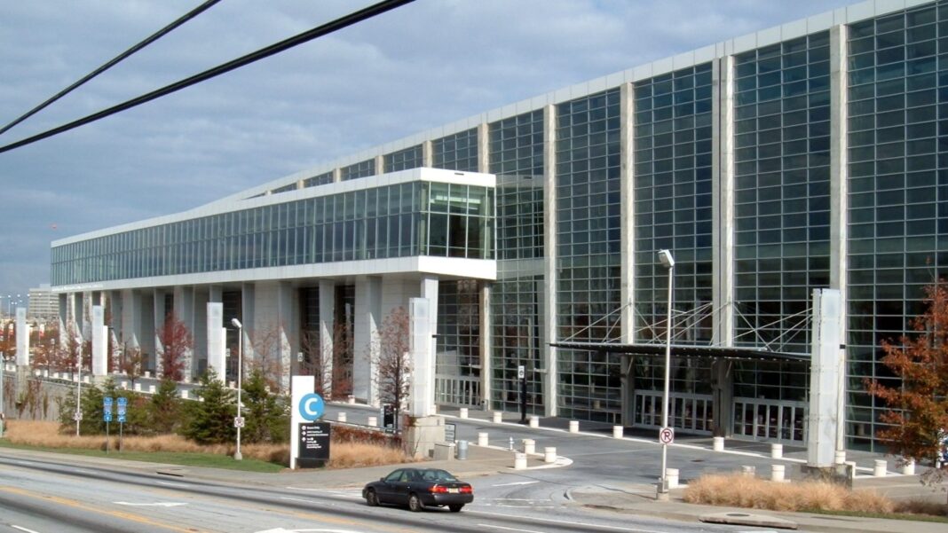 Georgia Workforce Summit Schedules Launch of a Career Navigation Collaborative The long glass-and-steel facade of the Georgia World Congress Center seen from a street in downtown Atlanta
